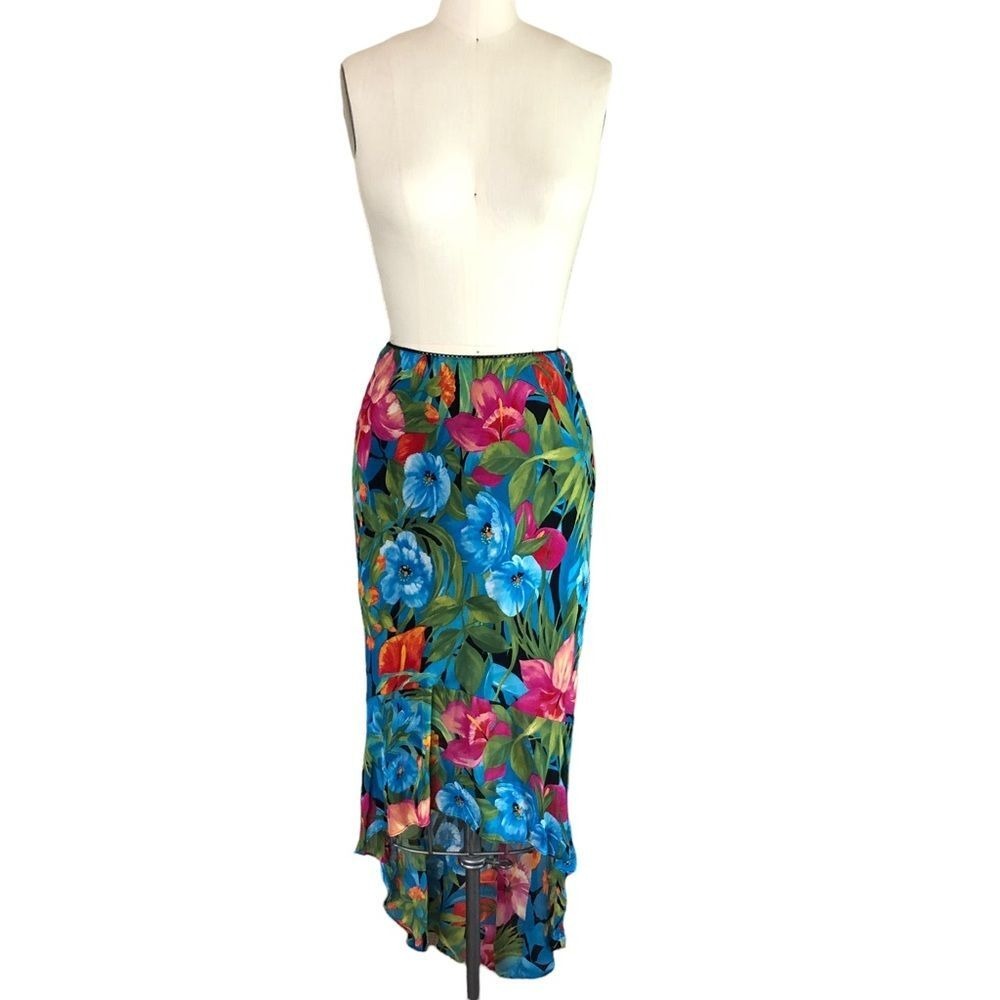 Cache Womens Skirt Size S Floral Hawaiian Summer Spring Asymmetrical Flowy